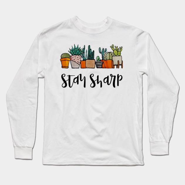 Watercolor Stay sharp Cactus pot Long Sleeve T-Shirt by Jessfm